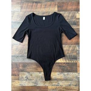 Generic brand quarter sleeve black body suit ultimate basic closet staple XL